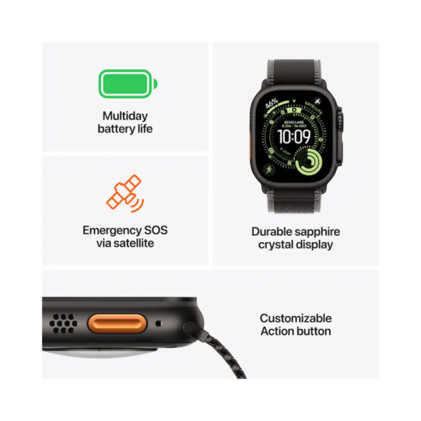 Apple Watch Ultra 3 (GPS+Cellular) 49mm Black Titanium Case with Black Ocean Band - Black