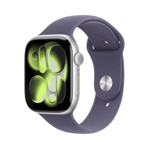New! Apple Watch Series 11 (GPS+Cellular) 46mm Silver Aluminum Case with Purple Fog Sport Band - M/L - Silver