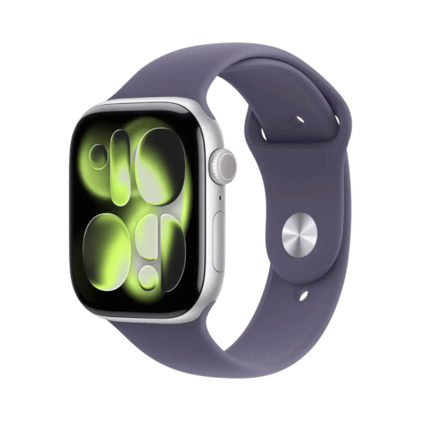 New! Apple Watch Series 11 (GPS) 46mm Silver Aluminum Case with Purple Fog Sport Band - M/L - Silver
